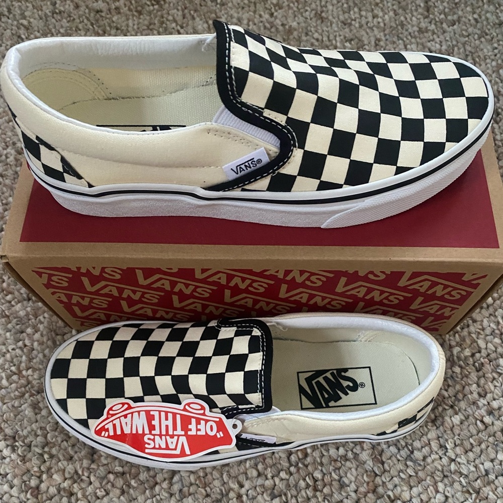 Vans Women’s Checkerboard Slip-On Shoes - Black and Cream NWT
